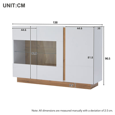 Buffet Élégant Blanc Brillant avec Éclairage LED RGB Intelligent et Portes Vitrées ZECOIN