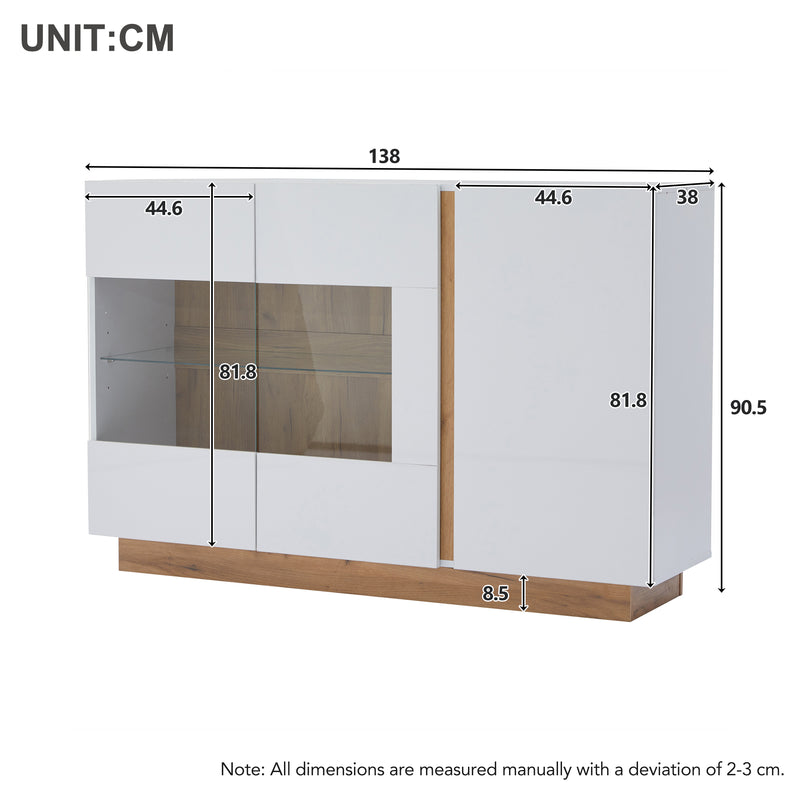 Buffet Élégant Blanc Brillant avec Éclairage LED RGB Intelligent et Portes Vitrées ZECOIN