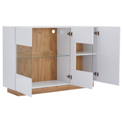 Buffet Élégant Blanc Brillant avec Éclairage LED RGB Intelligent et Portes Vitrées ZECOIN