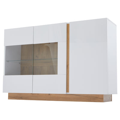 Buffet Élégant Blanc Brillant avec Éclairage LED RGB Intelligent et Portes Vitrées ZECOIN