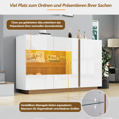 Buffet Élégant Blanc Brillant avec Éclairage LED RGB Intelligent et Portes Vitrées ZECOIN