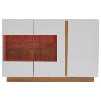 Buffet Élégant Blanc Brillant avec Éclairage LED RGB Intelligent et Portes Vitrées ZECOIN