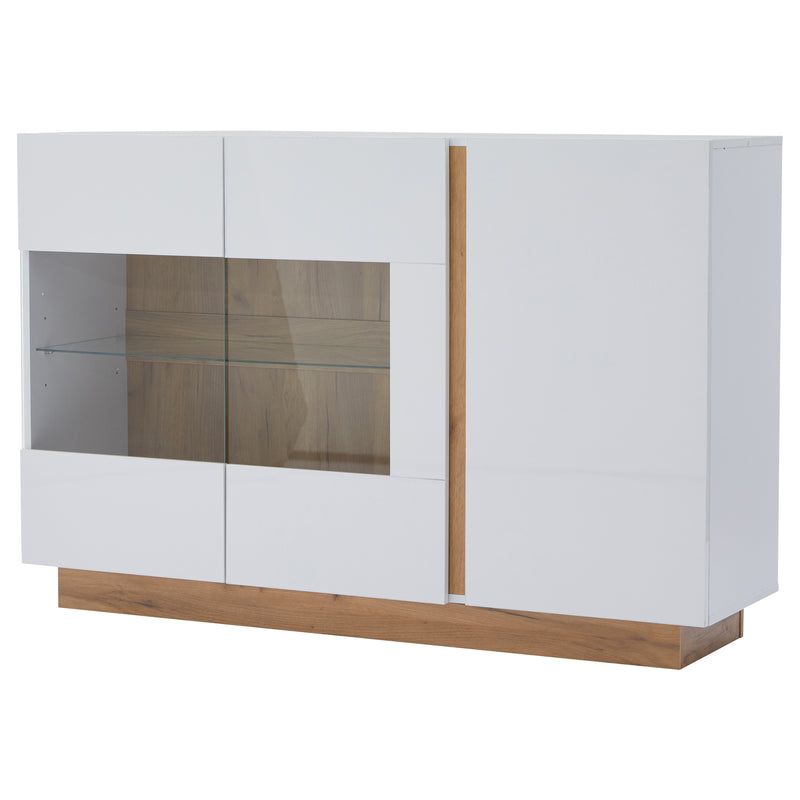 Buffet Élégant Blanc Brillant avec Éclairage LED RGB Intelligent et Portes Vitrées ZECOIN