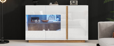 Buffet Élégant Blanc Brillant avec Éclairage LED RGB Intelligent et Portes Vitrées ZECOIN