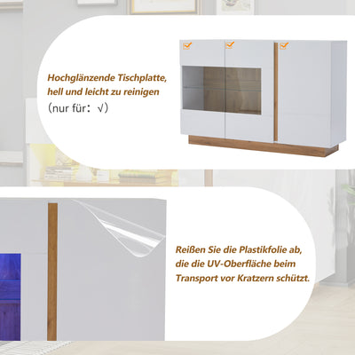 Buffet Élégant Blanc Brillant avec Éclairage LED RGB Intelligent et Portes Vitrées ZECOIN