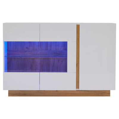Buffet Élégant Blanc Brillant avec Éclairage LED RGB Intelligent et Portes Vitrées ZECOIN