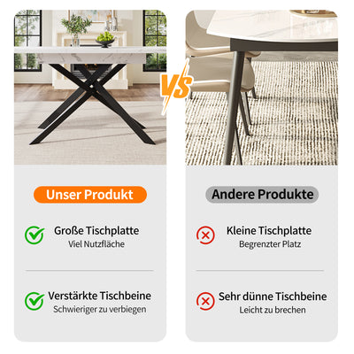 Table de Salle à Manger Extensible Blanc & Noir Effet Marbre avec Pieds en Croix Métalliques (120-160cm) ZEX.