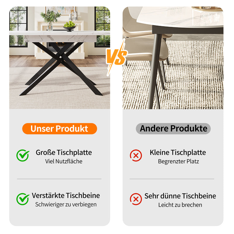Table de Salle à Manger Extensible Blanc & Noir Effet Marbre avec Pieds en Croix Métalliques (120-160cm) ZEX.