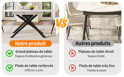 Table de Salle à Manger Extensible Blanc & Noir Effet Marbre avec Pieds en Croix Métalliques (120-160cm) ZEX.