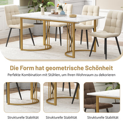Table de Salle à Manger Rectangulaire Blanche Effet Marbre avec Piètement Métallique Ajustable (140x80x75cm) ZUNCAX