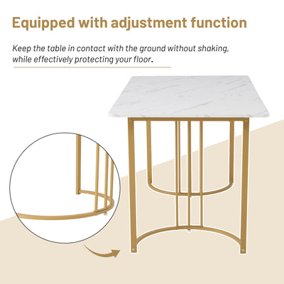 Table de Salle à Manger Rectangulaire Blanche Effet Marbre avec Piètement Métallique Ajustable (140x80x75cm) ZUNCAX