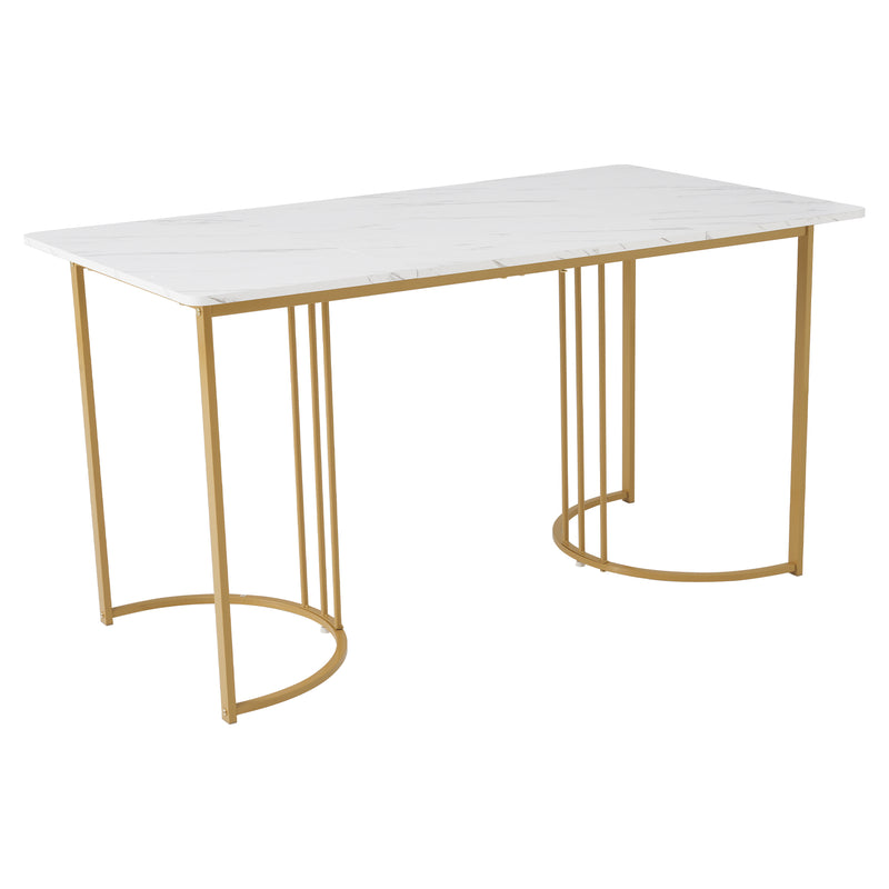 Table de Salle à Manger Rectangulaire Blanche Effet Marbre avec Piètement Métallique Ajustable (140x80x75cm) ZUNCAX