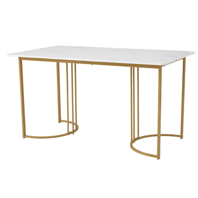 Table de Salle à Manger Rectangulaire Blanche Effet Marbre avec Piètement Métallique Ajustable (140x80x75cm) ZUNCAX