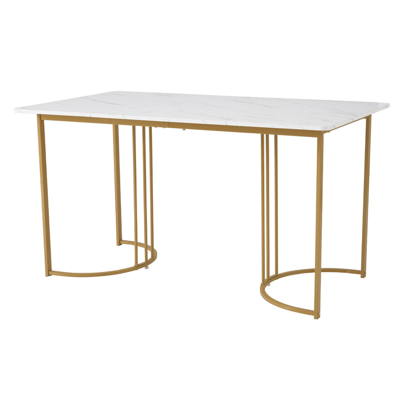Table de Salle à Manger Rectangulaire Blanche Effet Marbre avec Piètement Métallique Ajustable (140x80x75cm) ZUNCAX