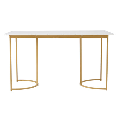 Table de Salle à Manger Rectangulaire Blanche Effet Marbre avec Piètement Métallique Ajustable (140x80x75cm) ZUNCAX