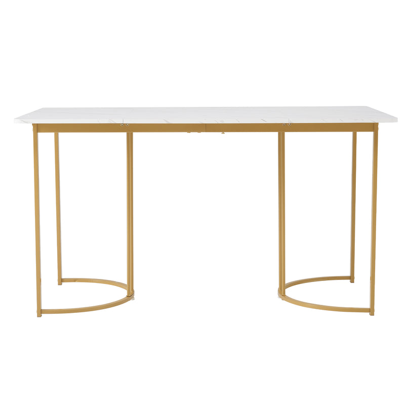 Table de Salle à Manger Rectangulaire Blanche Effet Marbre avec Piètement Métallique Ajustable (140x80x75cm) ZUNCAX
