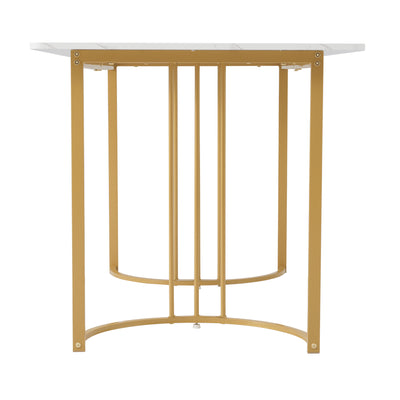 Table de Salle à Manger Rectangulaire Blanche Effet Marbre avec Piètement Métallique Ajustable (140x80x75cm) ZUNCAX