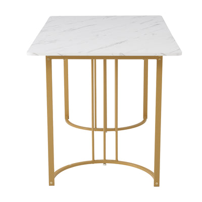 Table de Salle à Manger Rectangulaire Blanche Effet Marbre avec Piètement Métallique Ajustable (140x80x75cm) ZUNCAX