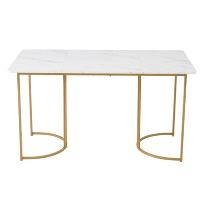 Table de Salle à Manger Rectangulaire Blanche Effet Marbre avec Piètement Métallique Ajustable (140x80x75cm) ZUNCAX
