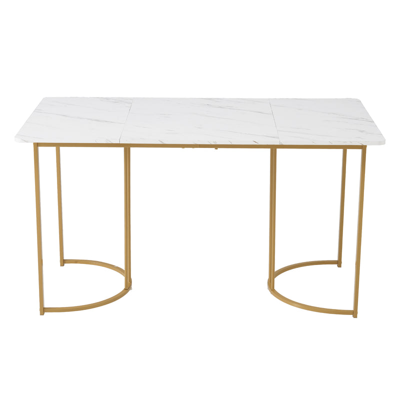 Table de Salle à Manger Rectangulaire Blanche Effet Marbre avec Piètement Métallique Ajustable (140x80x75cm) ZUNCAX