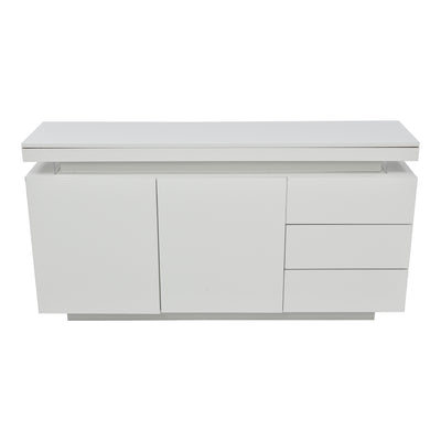 Buffet Blanc Laqué Brillant avec LED Contrôlée par Application, 3 Tiroirs et 2 Armoires pour Rangement Moderne ZUSTRONS.