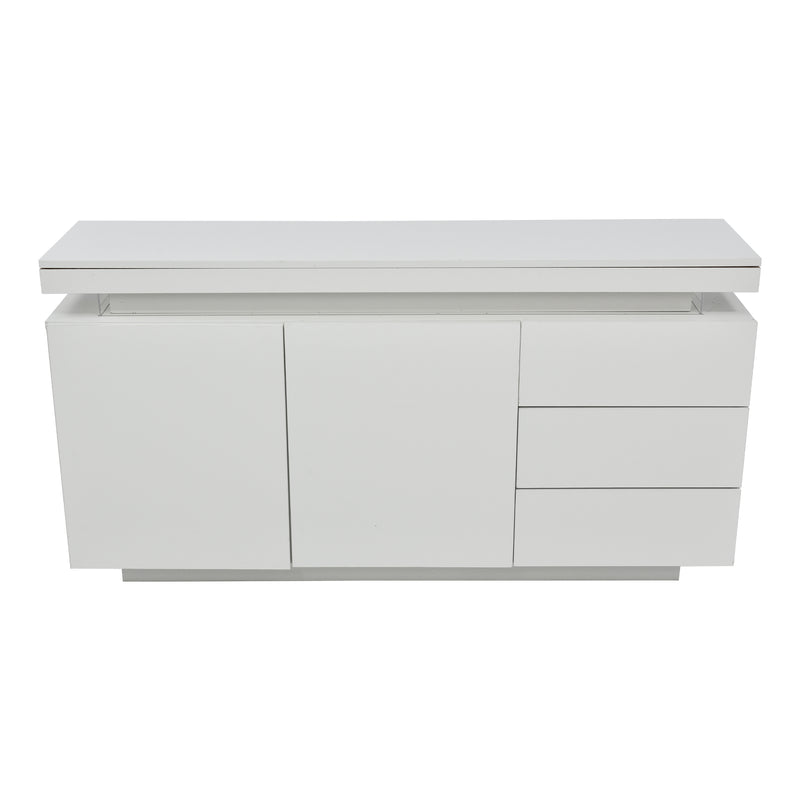 Buffet Blanc Laqué Brillant avec LED Contrôlée par Application, 3 Tiroirs et 2 Armoires pour Rangement Moderne ZUSTRONS.