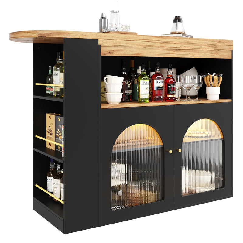 Bar de Salon Rotatif à 360° Noir avec Rangement Multi-Niveaux et Éclairage LED THRUTELS BLACK
