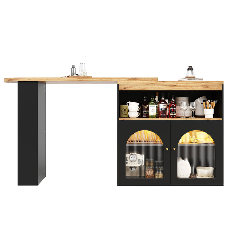 Bar de Salon Rotatif à 360° Noir avec Rangement Multi-Niveaux et Éclairage LED THRUTELS BLACK