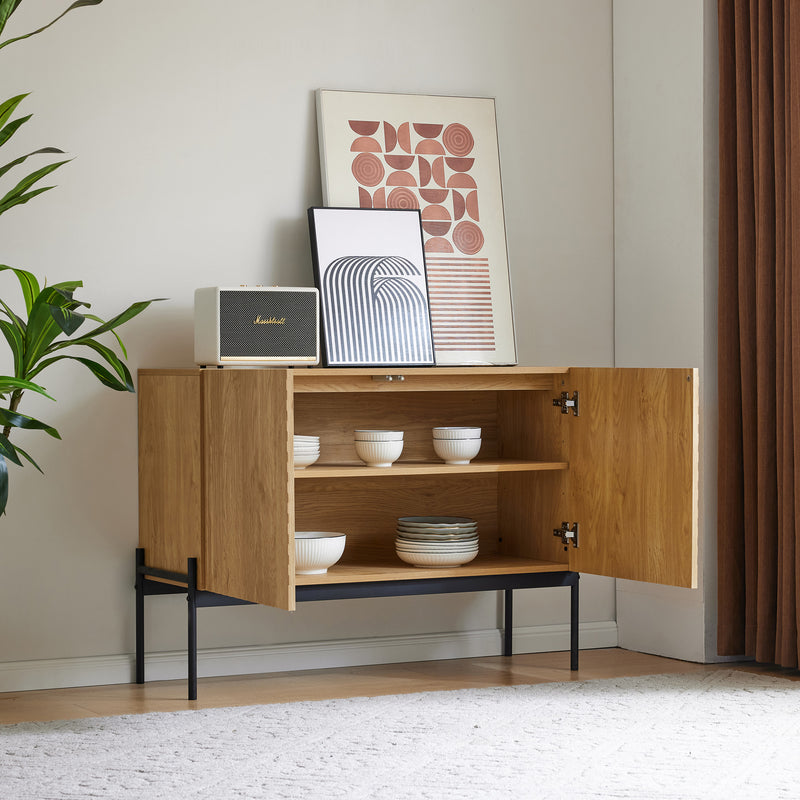 Commode/Buffet Moderne Naturel avec Étagère Réglable et Structure Métallique Robuste VAIKNELS