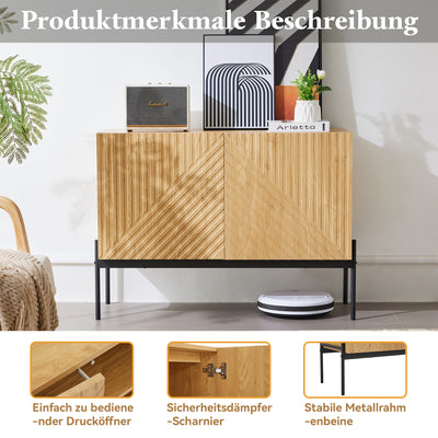 Commode/Buffet Moderne Naturel avec Étagère Réglable et Structure Métallique Robuste VAIKNELS