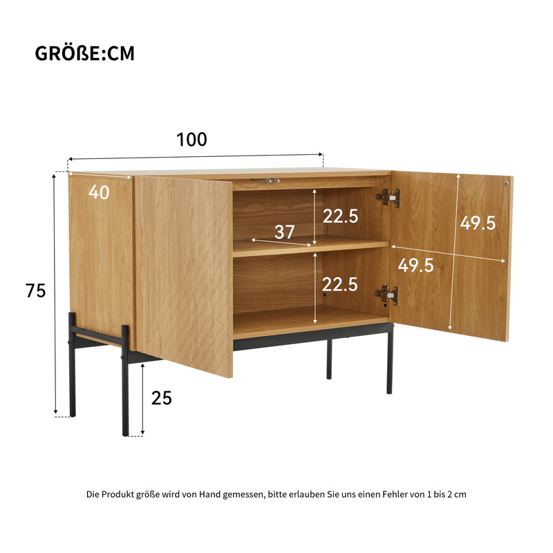 Commode/Buffet Moderne Naturel avec Étagère Réglable et Structure Métallique Robuste VAIKNELS