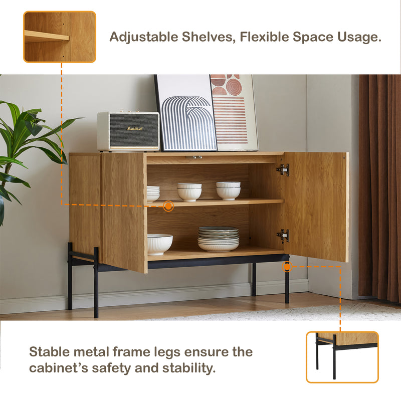 Commode/Buffet Moderne Naturel avec Étagère Réglable et Structure Métallique Robuste VAIKNELS