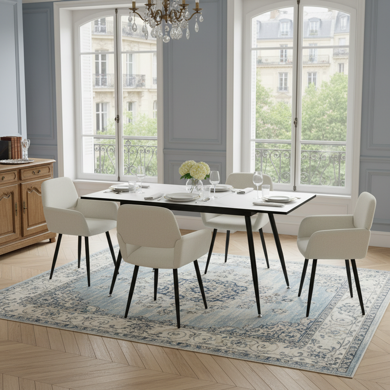 Set of 2 Scandinavian dining room chairs in beige fabric with black legs MAYFAIR BEIGE