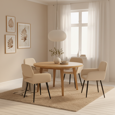Set of 2 Scandinavian dining room chairs in beige fabric with black legs MAYFAIR BEIGE