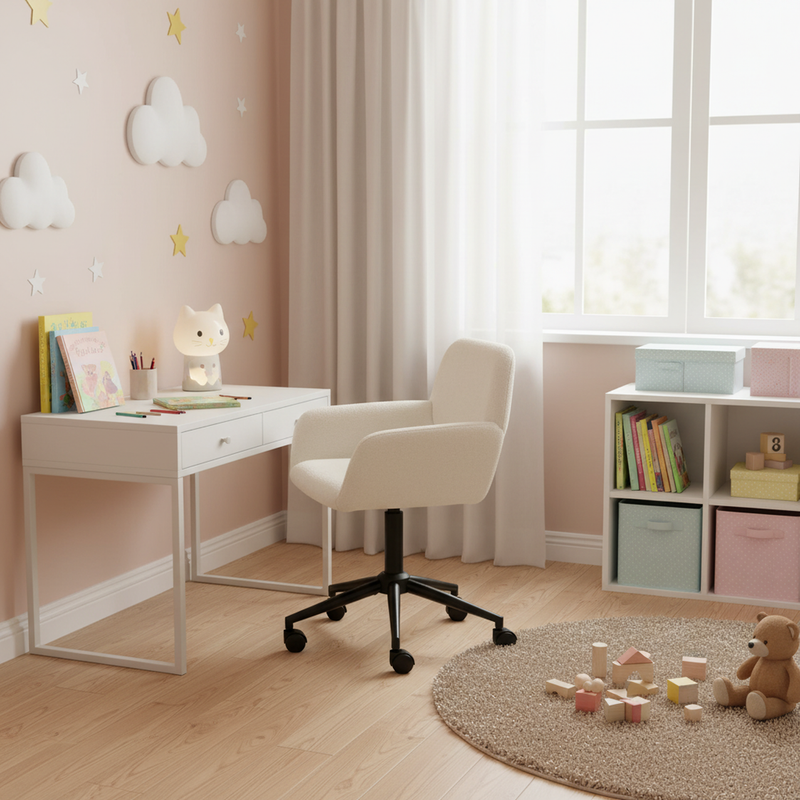 Chaise de bureau en tissu éponge beige, réglable en hauteur, rotation à 360° ROSS KD BUFAN BEIGE BLACK