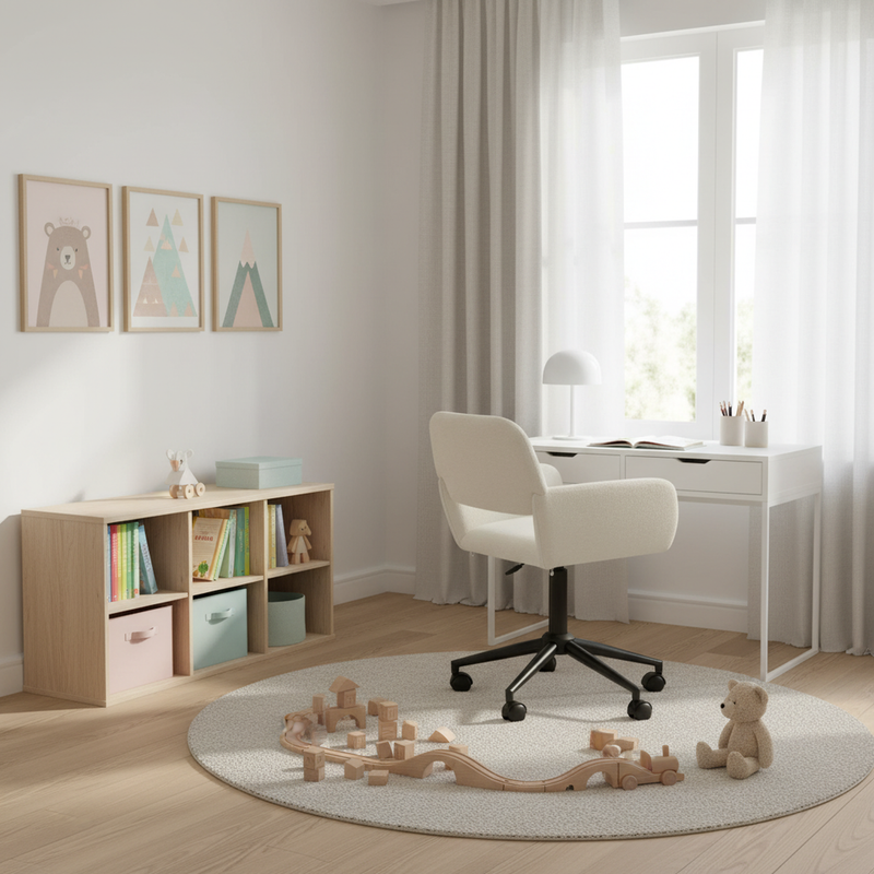 Chaise de bureau en tissu éponge beige, réglable en hauteur, rotation à 360° ROSS KD BUFAN BEIGE BLACK