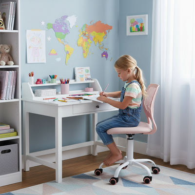 Kids Desk Chair with Casters CARNATION MALMONEW PINK
