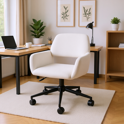 Scandinavian office chair in beige fabric, swivel, adjustable height and 5 castors ROSS KD CHENILLE BEIGE BLACK