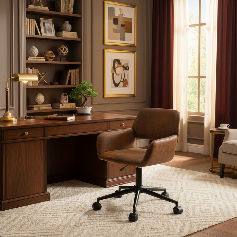 Vintage office chair in suede fabric, swivel, adjustable height and 5 casters ROSS KD SUEDE BROWN BLACK