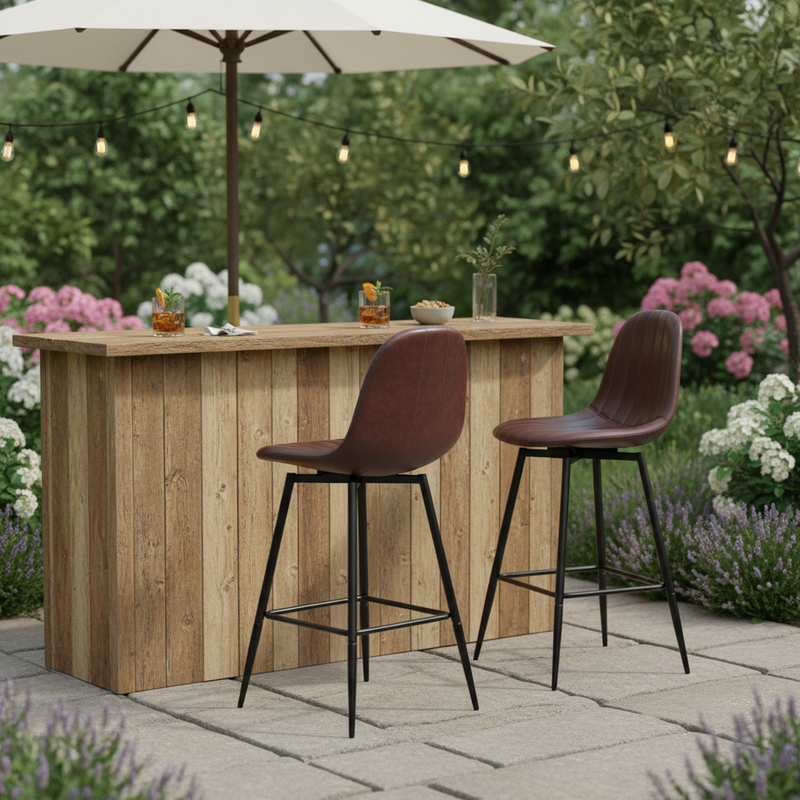 Set of 2 Vintage Faux Suede Industrial Style Swivel Bar Stools 67Hcm CHARLTON COUNTER SUEDE BROWN BLACK LEG 2PCS