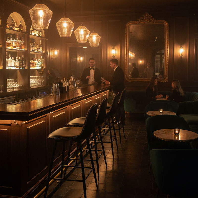 Set of 2 industrial style black PU swivel bar stools with white stitching 67Hcm CHARLTON COUNTER BLACK PU BLACK LEG 2PCS