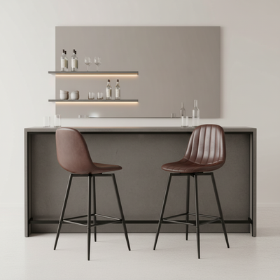 Set of 2 Vintage Faux Suede Industrial Style Swivel Bar Stools 67Hcm CHARLTON COUNTER SUEDE BROWN BLACK LEG 2PCS