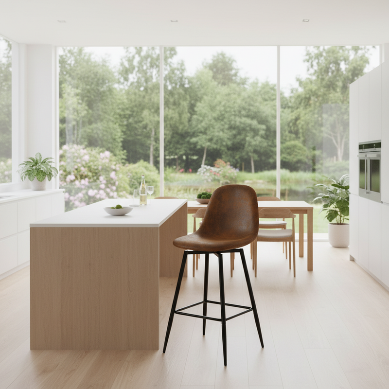 Set of 2 industrial style black PU swivel bar stools with white stitching 67Hcm CHARLTON COUNTER BLACK PU BLACK LEG 2PCS (Copy)