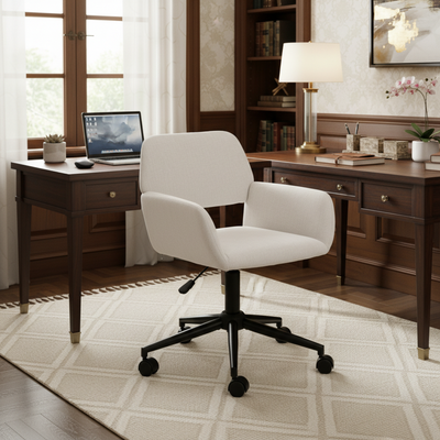 Scandinavian office chair in beige fabric, swivel, adjustable height and 5 castors ROSS KD CHENILLE BEIGE BLACK