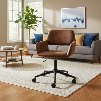 Vintage office chair in suede fabric, swivel, adjustable height and 5 casters ROSS KD SUEDE BROWN BLACK