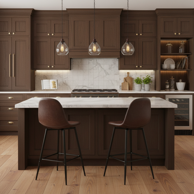 Set of 2 Vintage Faux Suede Industrial Style Swivel Bar Stools 67Hcm CHARLTON COUNTER SUEDE BROWN BLACK LEG 2PCS