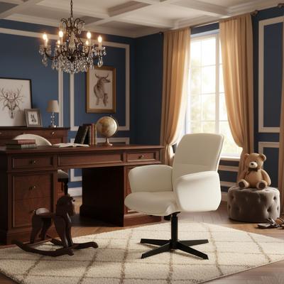 Ergonomic swivel office chair with armrests in beige fabric THOMASINA BEIGE RELAX