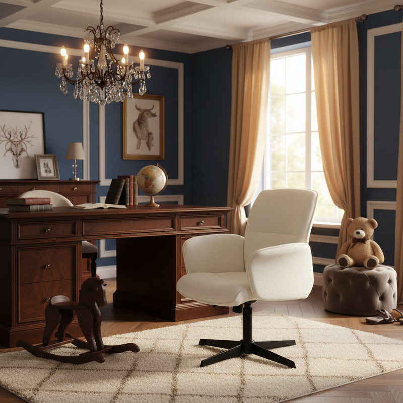 Ergonomic swivel office chair with armrests in beige fabric THOMASINA BEIGE RELAX