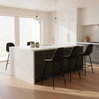 Set of 2 industrial style black PU swivel bar stools with white stitching 67Hcm CHARLTON COUNTER BLACK PU BLACK LEG 2PCS