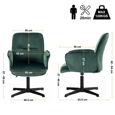 Ergonomic swivel office chair with armrests in green fir velvet THOMASINA RELAX VELVET GREEN